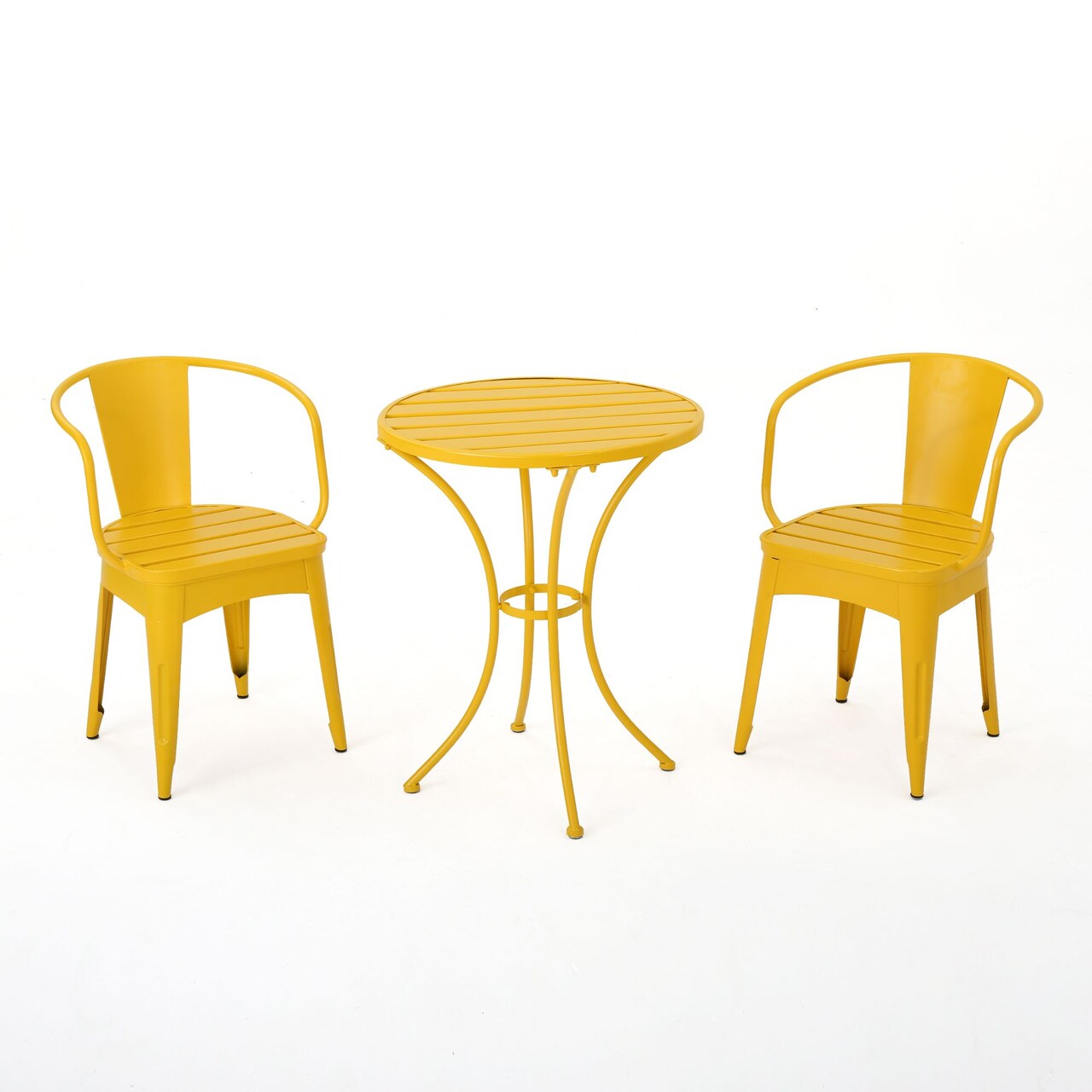 Contemporary Home Living 3-Piece Matte Yellow Contemporary Outdoor Furniture Patio Bistro Set